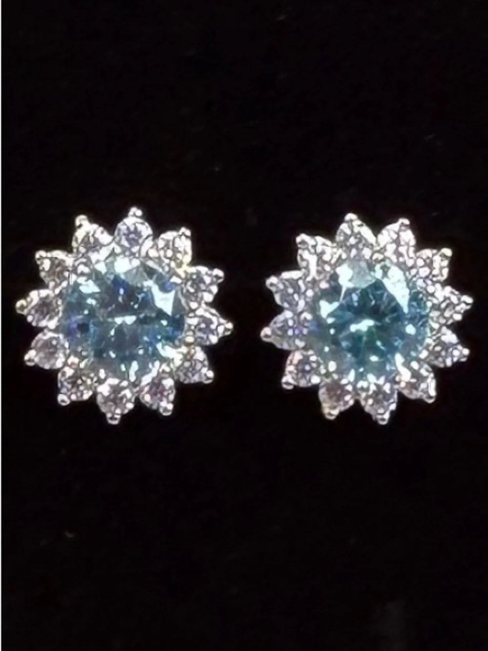 Elegant Silvertone and Blue Crystal Stud Pierced Earrings
